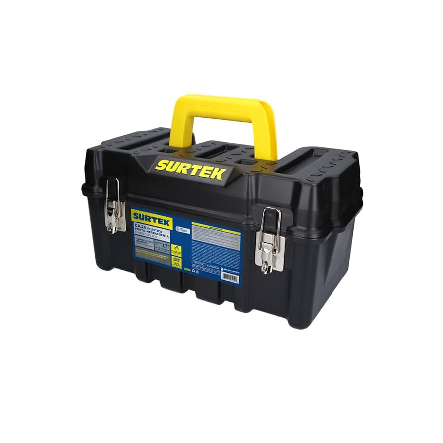 Caja Portaherramientas Plástica Con Broches Metálicos Surtek Color Negro