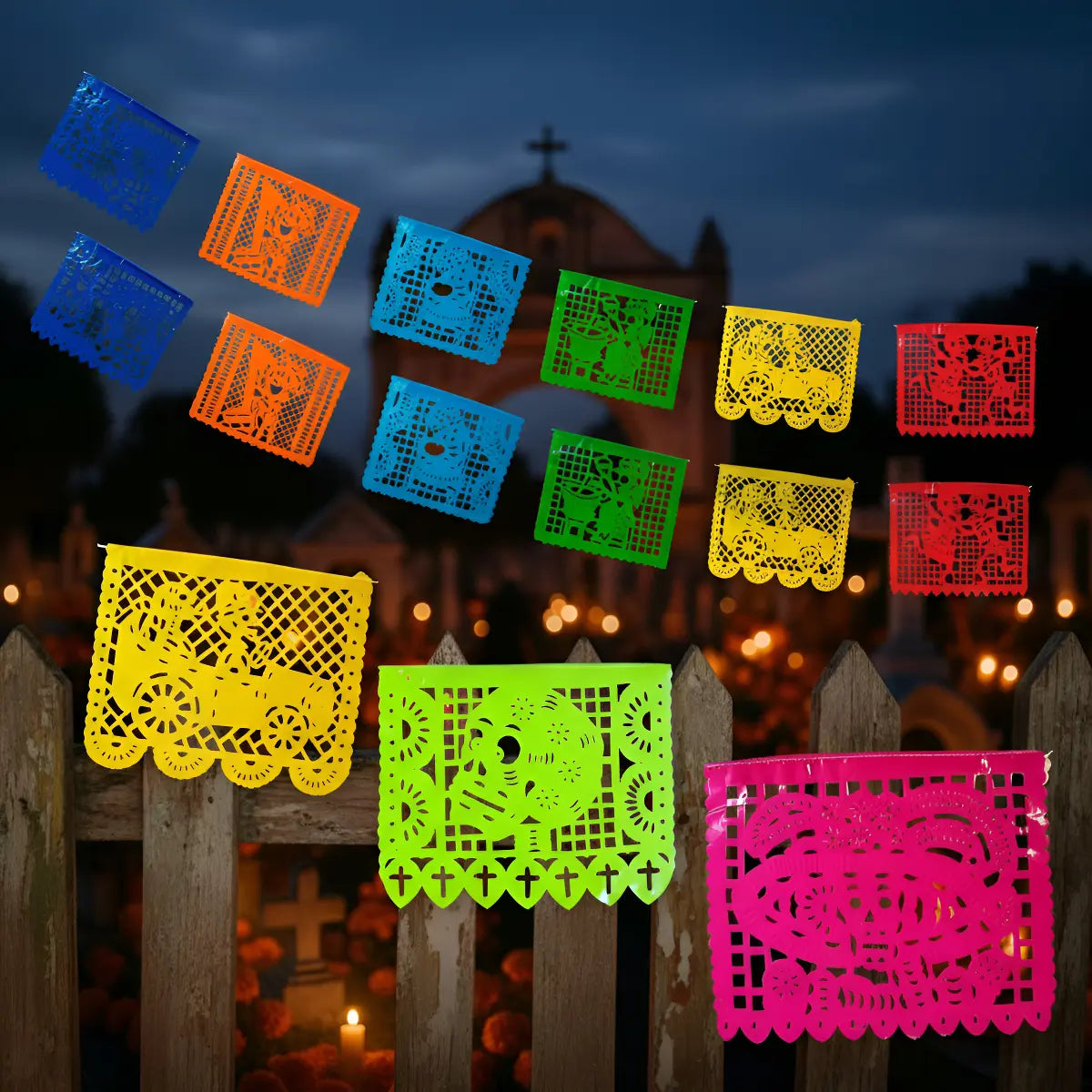 Papel Picado Plástico Día De Muertos Ashpel 10 Tiras 5m 50 M