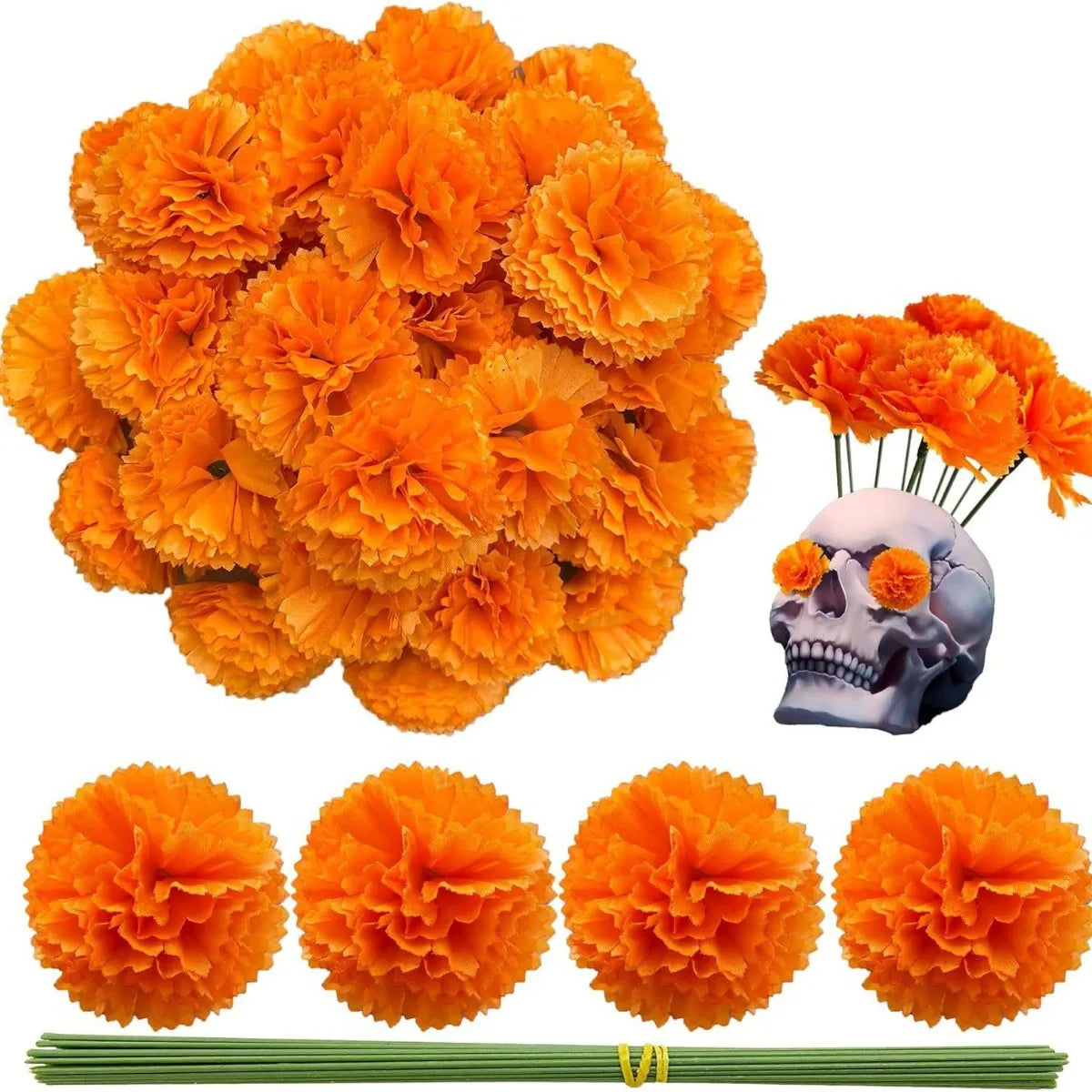70pzs Flor Cempasúchil Decoración De Halloween Dia Muertos