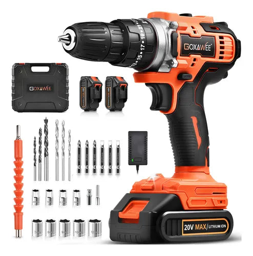 Goxawee® 2 Batería 2000mah 20v Eléctrico Taladros Rotomartillo Inalámbricos Electroneumático Perforación Destornillador Atornillador Con Luz Led
