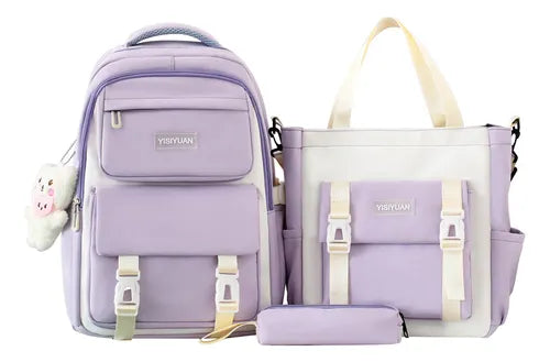 Juego Mochila Set 3 Alta Calidad Escolar Laptop Estudiante Linda Abeleza Ab-13 Color Lila