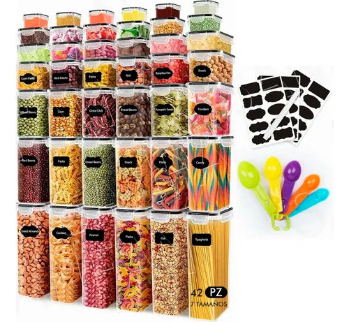 Kit 42 Recipientes Herméticos Con Tapa Multiusos Alimentos Color Black