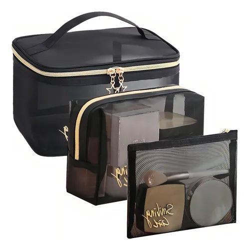 3 Cosmetiquera Bolsas De Maquillaje Cosméticos Neseser Viaje Color Negro