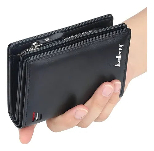 Baellerry billetera de cuero con monedero cierre para hombre color negro