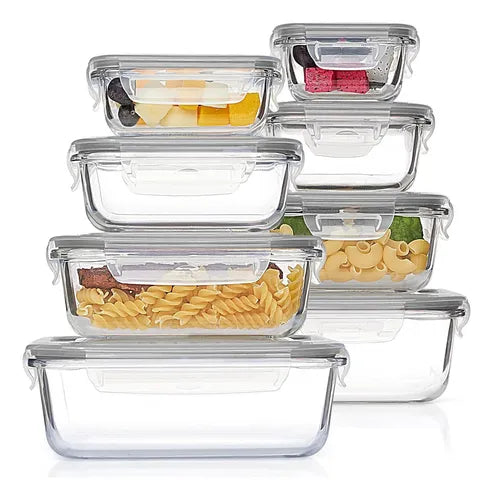 Juego De 8 Recipientes Contenedores De Vidrio Hermeticos E-w