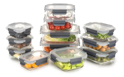Contenedores Tóper De Vidrio Herméticos Con Tapa Juego 12 Recipientes 24 Piezas Styrka CJC02