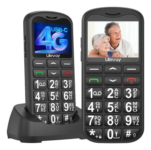 Uleway Teléfono Móvil Para Adultos Mayores 4g Lte Botones Grandes Volumen Alto Larga Espera Teclado Iluminado Linterna Fm Botón Sos Base