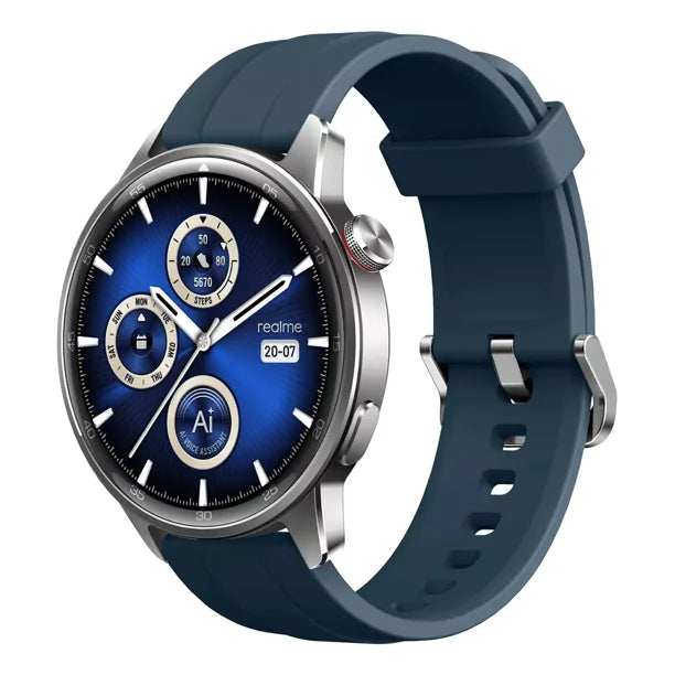 Realme Watch S2 1.43'' Amoled Batería De 20 Días Ip68 Plata Caja Plateado Correa Azul oscuro Bisel Plateado