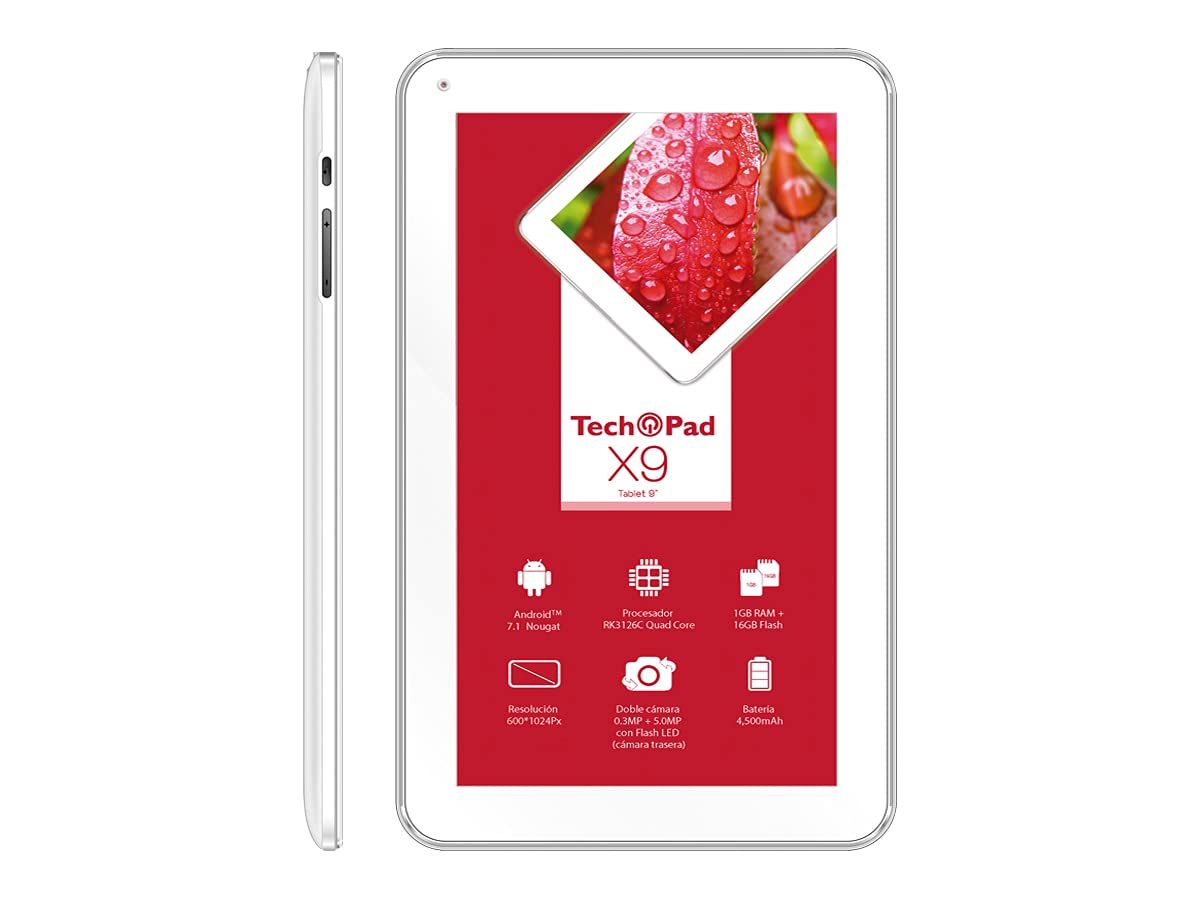 Tablet TechPad X9 9'', 16GB, Android 6.0 Marshmallow, Blanco