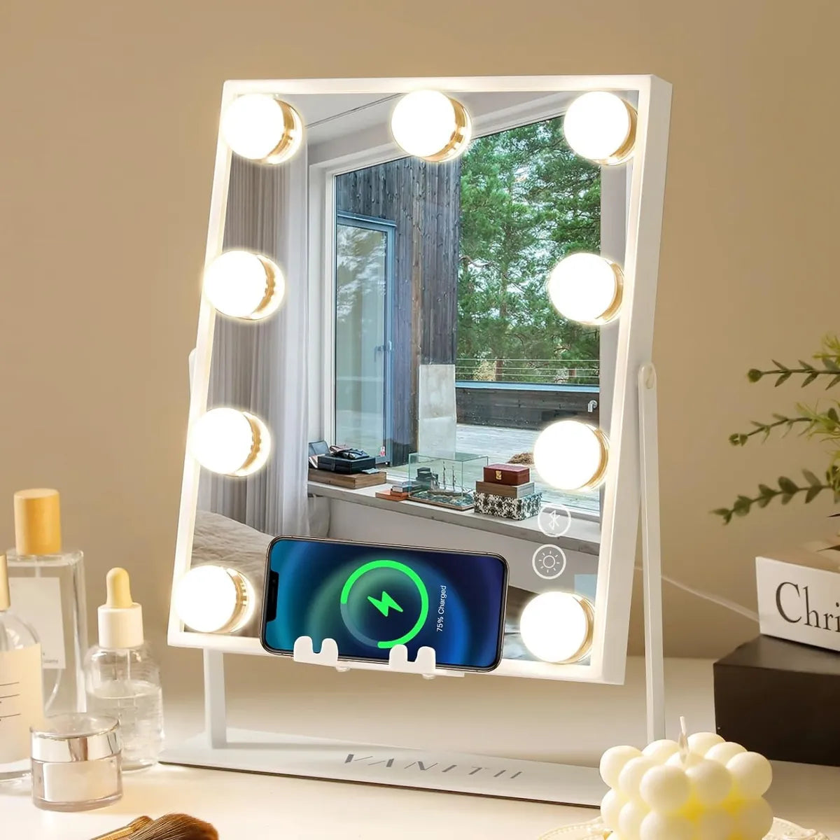 Espejo De Maquillaje Vanitii Hollywood Bluetooth 9 Led Focos Blanco