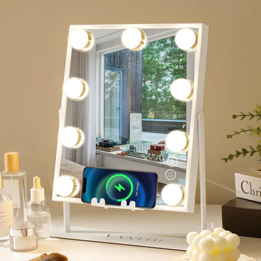 Espejo De Maquillaje Vanitii Hollywood Bluetooth 9 Led Focos Blanco