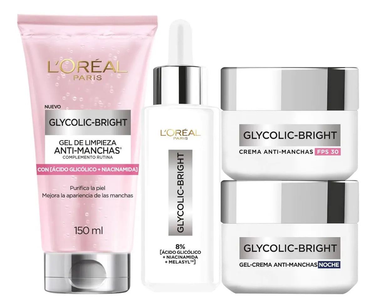 L'Oréal Paris Kit Anti-Manchas Glycolic Bright Rutina Completa con Ácido Glicólico y Niacinamida