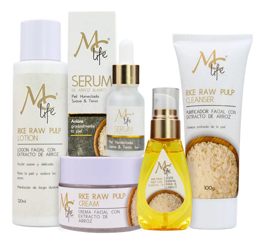 Kit Skincare De Arroz 5pzs Manchas, Aclara, Hidrata. Mc Life