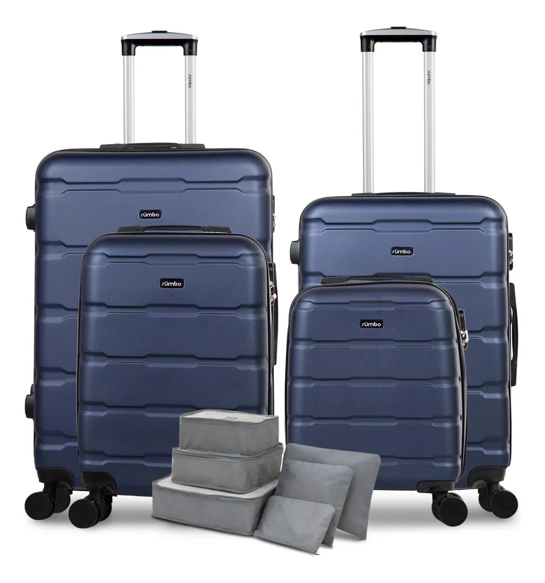 Set de Maletas Rumbo ABS Rígidas con Ruedas 360°, 16" a 28", para Equipaje de Mano y Viaje, con 6 Bolsas Organizadoras – Color Azul