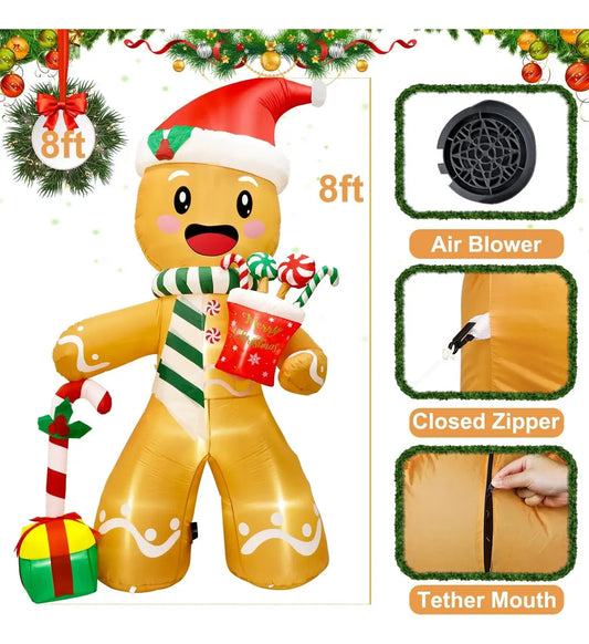 240cm Inflable Navidad Hombre Jengibre Navideño Decoraciones