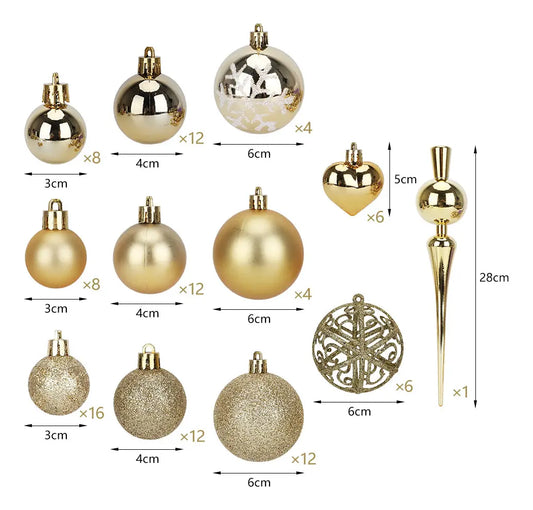 Esferas Navideñas 101pzs CM-TOP SDS4146 Adornos Para Decoración Árbol Navidad Estilos Mixtos Dorado