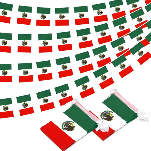 2 paquetes de 2 Tiras Banderines 60 Banderas Fiesta Mexicana Viva México