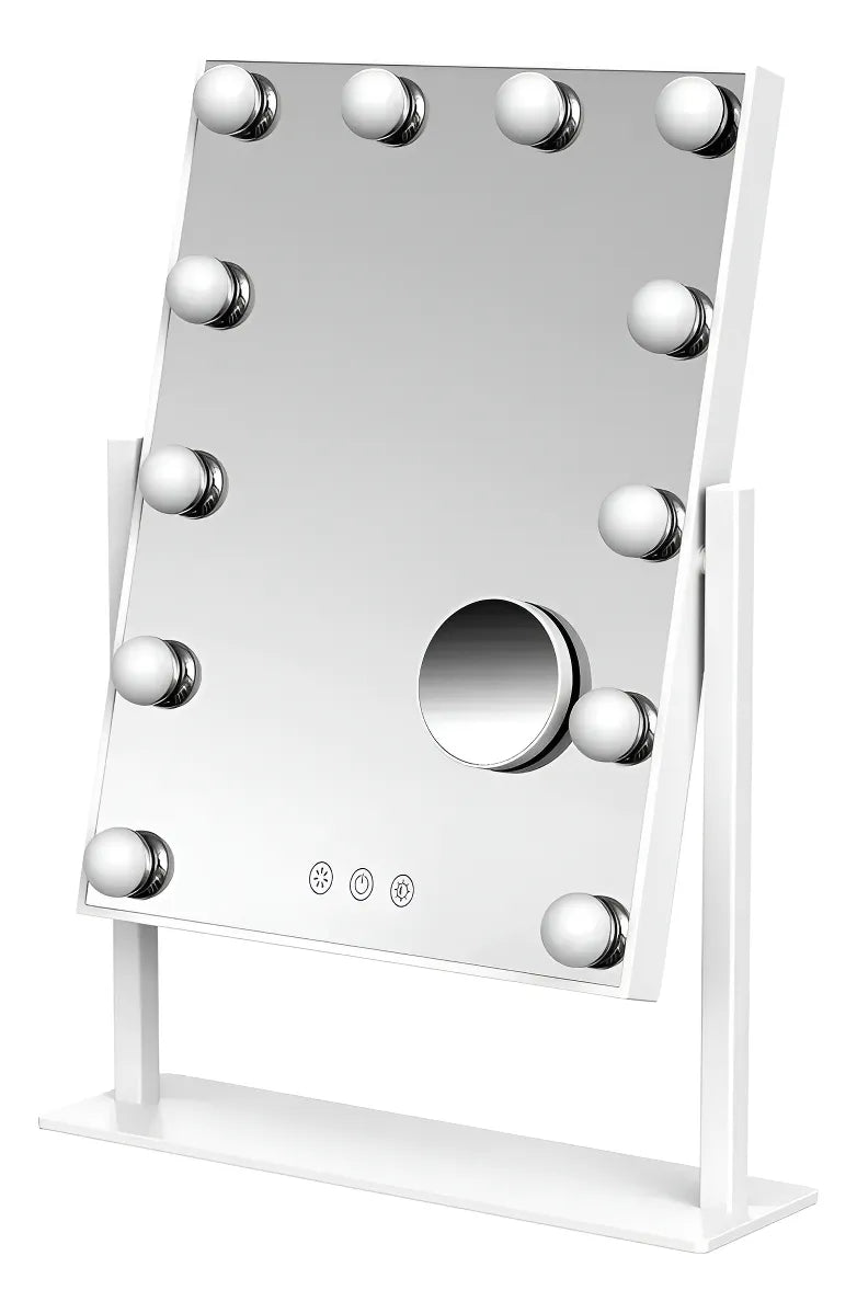 Espejo Maquillaje 12 Led Focos Tricolor Con Aumento 10x Lupa Blanco