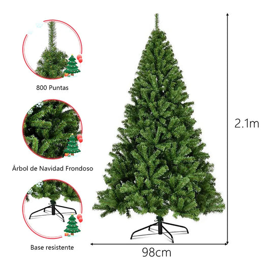 Árbol Pino De Navidad 2.10 M Artificial CM-TOP® Con Soporte De Metal Decoraciones Navideñas Para Interiores Y Exteriores Color Verde