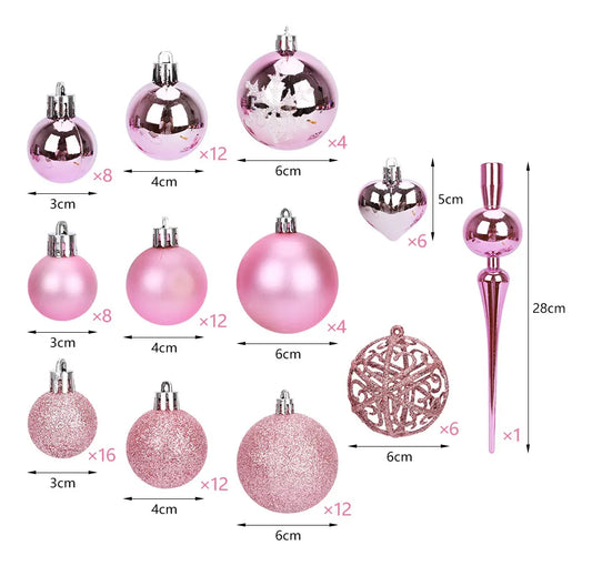 Esferas Navideñas 101pzs CM-TOP SDS4146 Adornos Para Decoración Árbol Navidad Estilos Mixtos Rosa