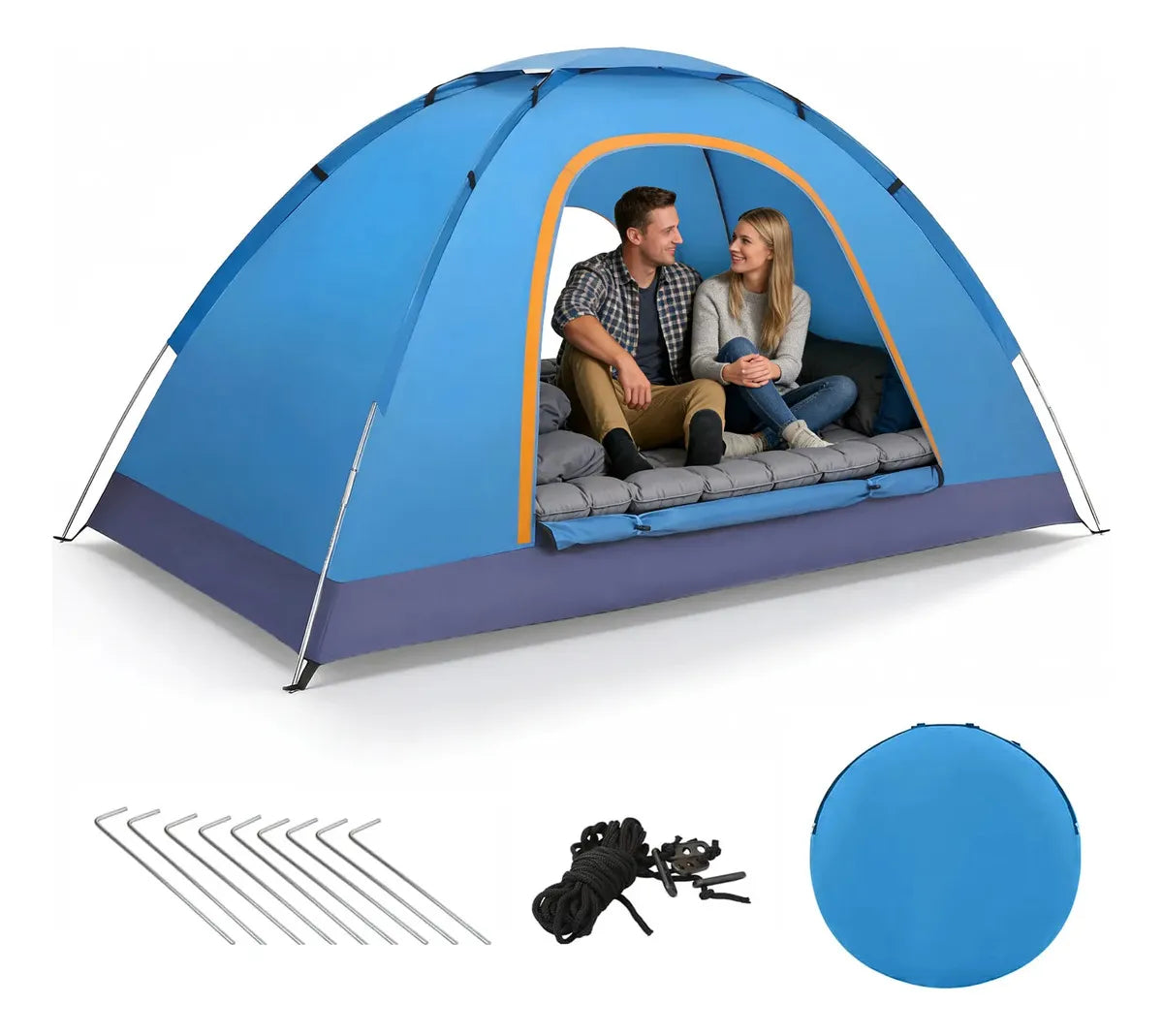 Tiendas casa campaña Lawuto 3 personas tejido poliester color azul claro