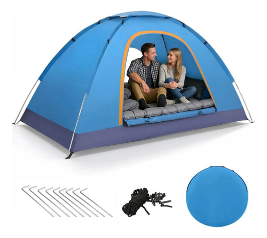 Tiendas casa campaña Lawuto 3 personas tejido poliester color azul claro