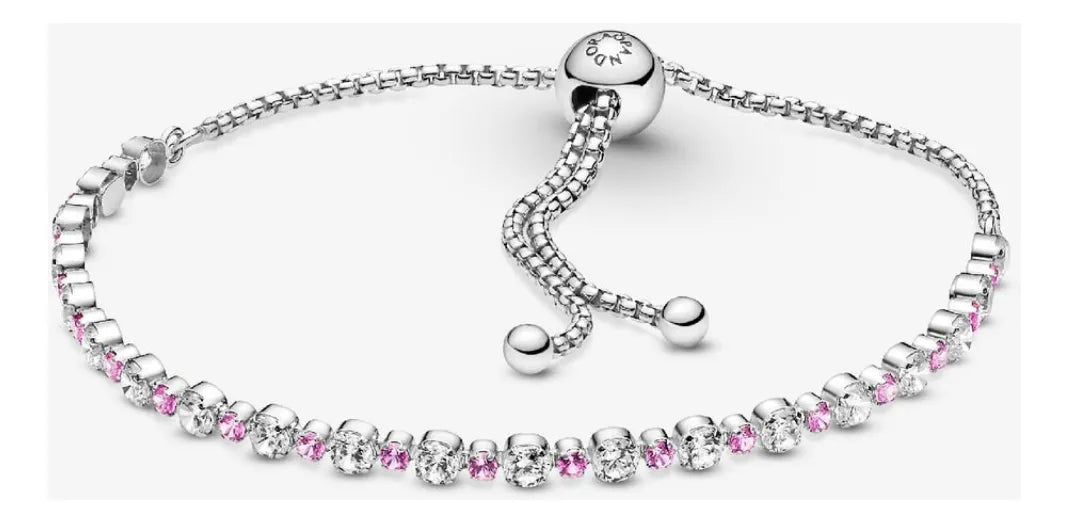 Brazalete Rosa Y Transparente Brillante Cierre Deslizante Color Ajustable 15 - 23 Cm