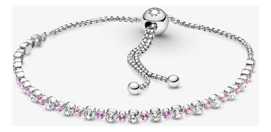 Brazalete Rosa Y Transparente Brillante Cierre Deslizante Color Ajustable 15 - 23 Cm