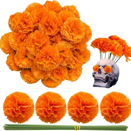 70pzs Flor Cempasúchil Decoración De Halloween Dia Muertos