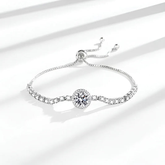 Pulsera Mujer Diamara Moissanita Plata 925 Ajustable Dijes Elegante