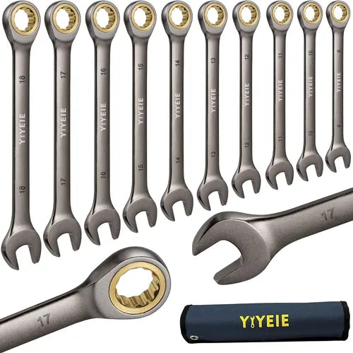 Kit De Herramientas Mecanicas Llaves Combinadas De Matraca Metric 10pc Yiyeie Y0008 Plateado