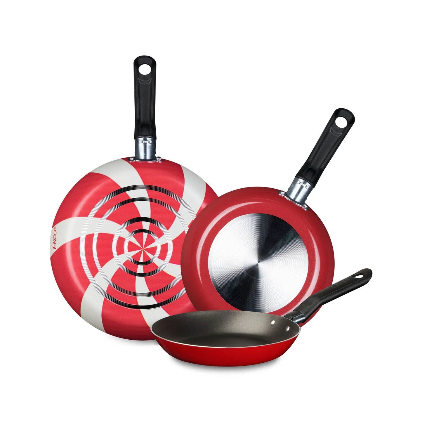 Ekco Juego de Sartenes, 3 Piezas, Antiadherente, Aluminio, Rojo/Blanco